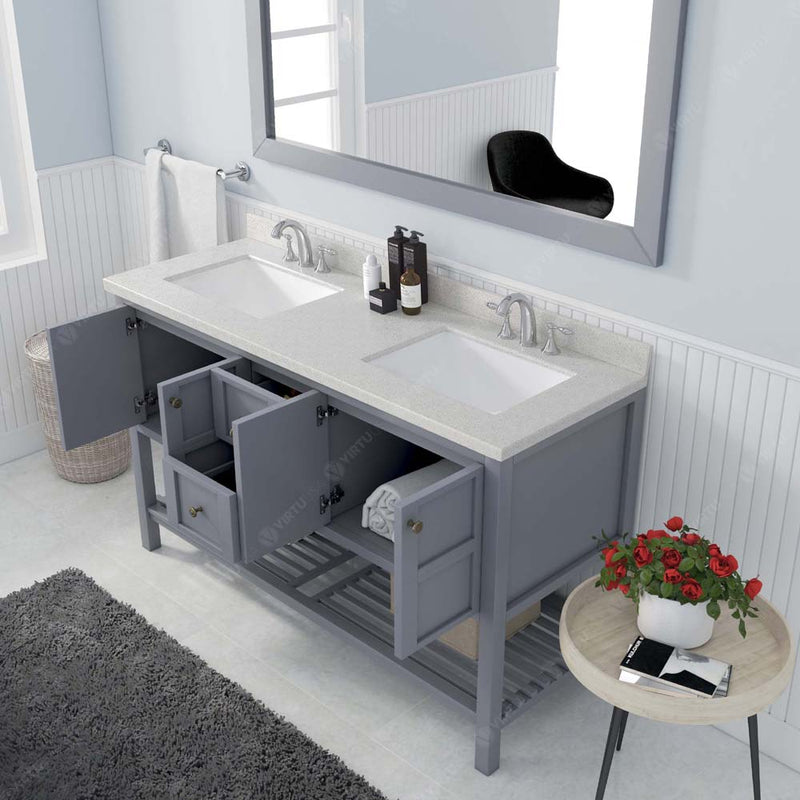 Modern Fittings Winterfell 60" Double Bath Vanity with Dazzle White Quartz Top and Square Sinks