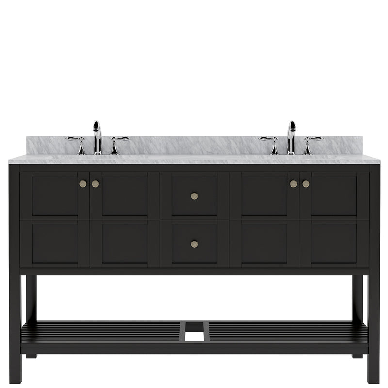 Modern Fittings Winterfell 60" Double Bath Vanity with White Marble Top and Round Sinks