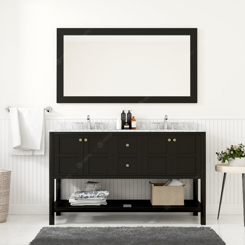 Modern Fittings Winterfell 60" Double Bath Vanity with White Marble Top and Round Sinks