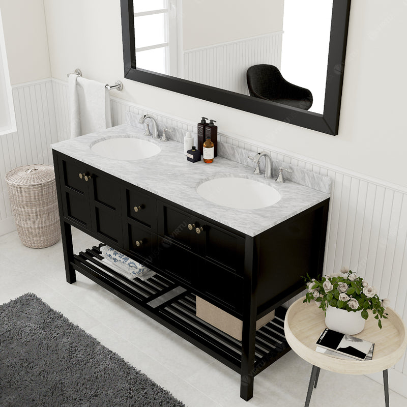 Modern Fittings Winterfell 60" Double Bath Vanity with White Marble Top and Round Sinks