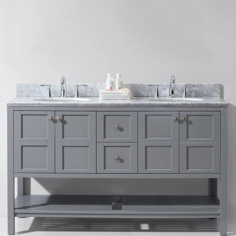 Modern Fittings Winterfell 60" Double Bath Vanity with White Marble Top and Round Sinks