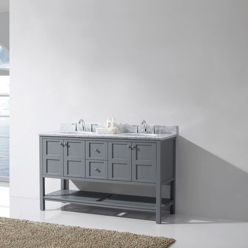 Modern Fittings Winterfell 60" Double Bath Vanity with White Marble Top and Round Sinks