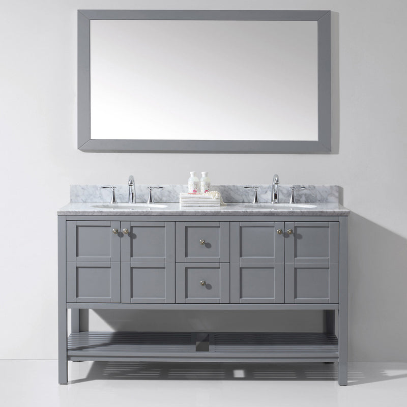 Modern Fittings Winterfell 60" Double Bath Vanity with White Marble Top and Round Sinks