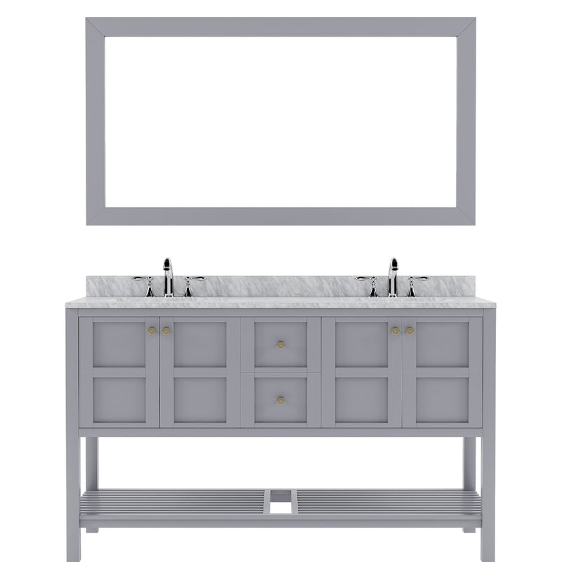 Modern Fittings Winterfell 60" Double Bath Vanity with White Marble Top and Round Sinks