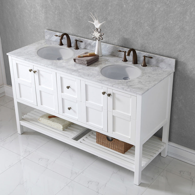 Modern Fittings Winterfell 60" Double Bath Vanity with White Marble Top and Round Sinks