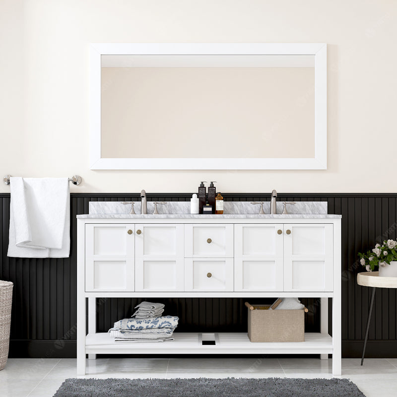 Modern Fittings Winterfell 60" Double Bath Vanity with White Marble Top and Round Sinks