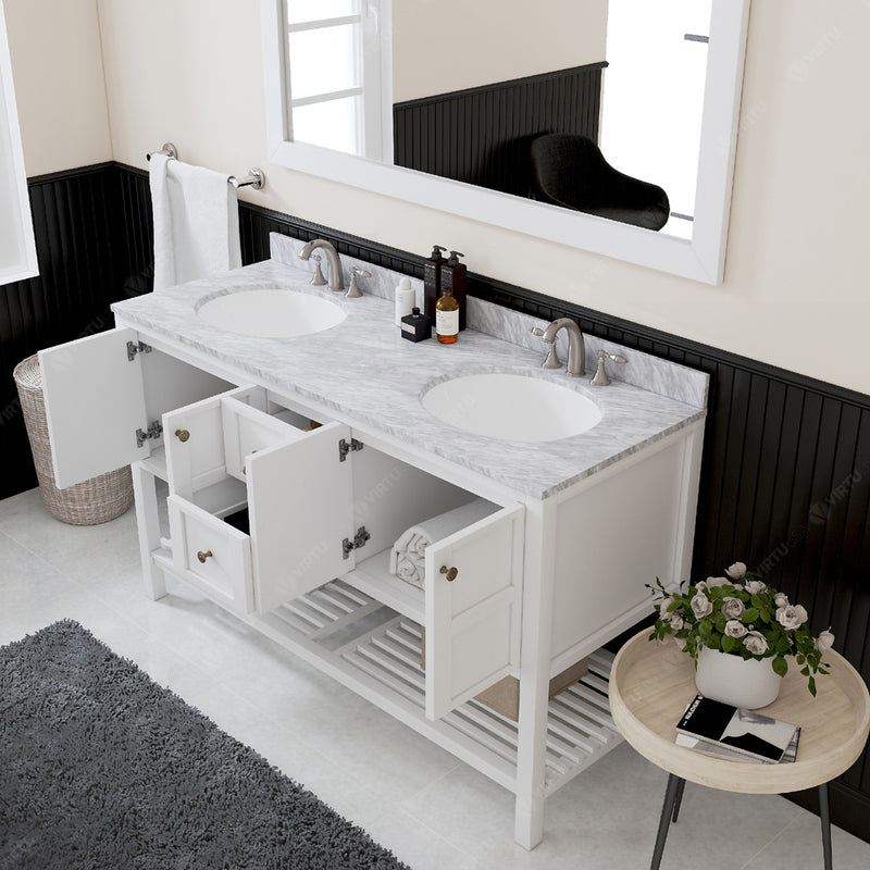 Modern Fittings Winterfell 60" Double Bath Vanity with White Marble Top and Round Sinks