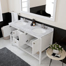 Modern Fittings Winterfell 60" Double Bath Vanity in Espresso with White Marble Top and Round Sinks Faucets