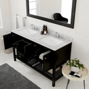 Modern Fittings Winterfell 60" Double Bath Vanity in Espresso with White Marble Top and Square Sinks Faucets