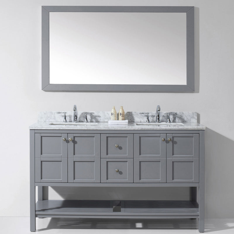 Modern Fittings Winterfell 60" Double Bath Vanity in Espresso with White Marble Top and Square Sinks Faucets