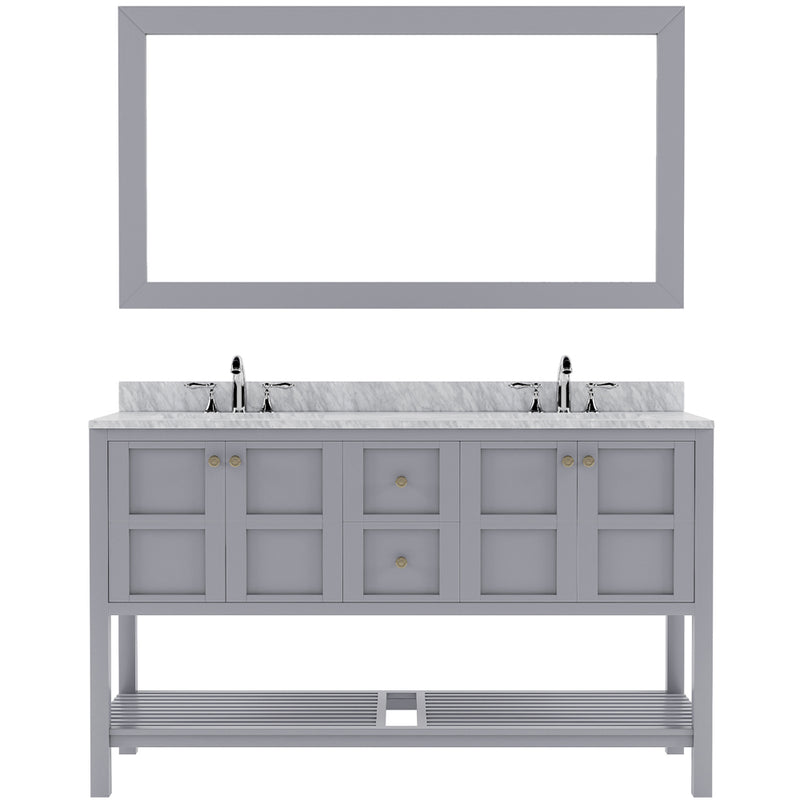 Modern Fittings Winterfell 60" Double Bath Vanity in Espresso with White Marble Top and Square Sinks Faucets