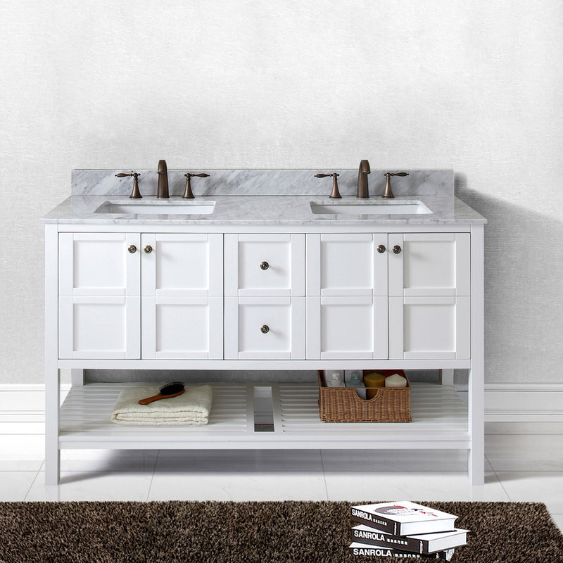 Modern Fittings Winterfell 60" Double Bath Vanity with White Marble Top and Square Sinks