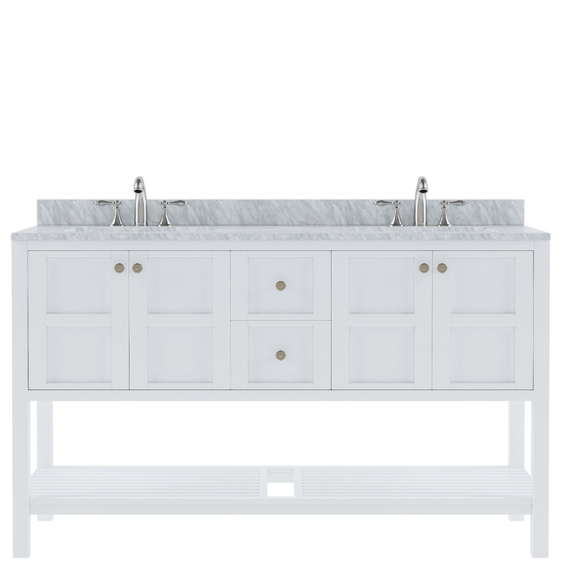 Modern Fittings Winterfell 60" Double Bath Vanity with White Marble Top and Square Sinks