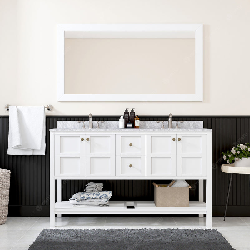 Modern Fittings Winterfell 60" Double Bath Vanity with White Marble Top and Square Sinks