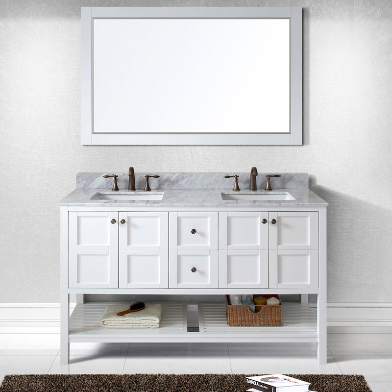 Modern Fittings Winterfell 60" Double Bath Vanity in Espresso with White Marble Top and Square Sinks Faucets