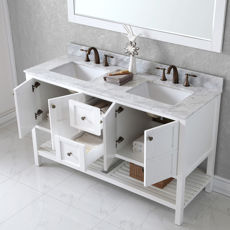 Modern Fittings Winterfell 60" Double Bath Vanity with White Marble Top and Square Sinks