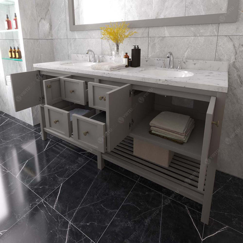 Modern Fittings Winterfell 72" Double Bath Vanity with Cultured Marble Quartz Top and Round Sinks Nickel Faucets