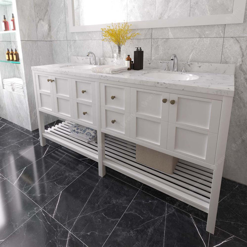 Modern Fittings Winterfell 72" Double Bath Vanity with Cultured Marble Quartz Top and Round Sinks Nickel Faucets