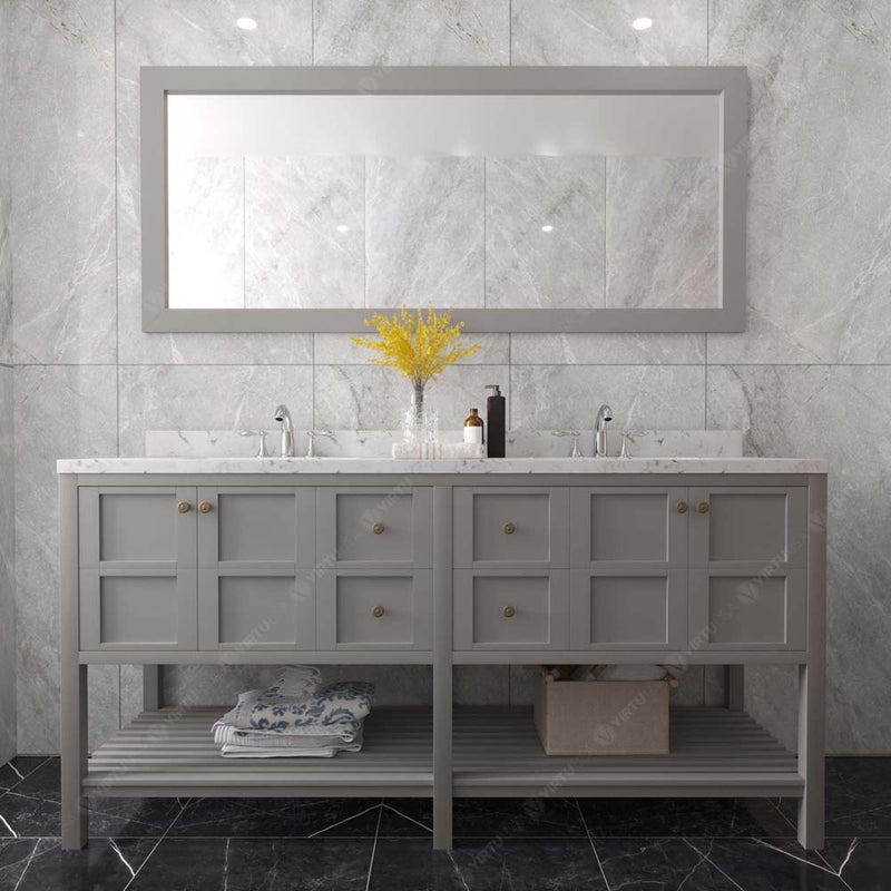 Modern Fittings Winterfell 72" Double Bath Vanity with Cultured Marble Quartz Top and Square Sinks Nickel Faucets