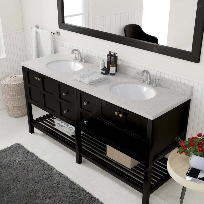 Modern Fittings Winterfell 72" Double Bath Vanity with Dazzle Quartz Top and Round Sinks Nickel Faucets