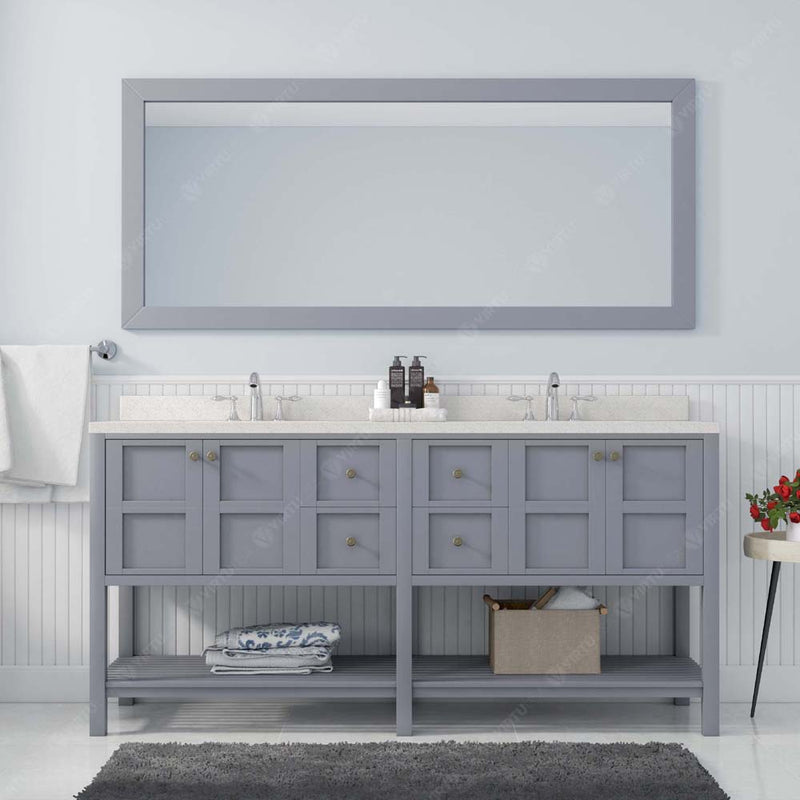 Modern Fittings Winterfell 72" Double Bath Vanity with Dazzle Quartz Top and Round Sinks Nickel Faucets