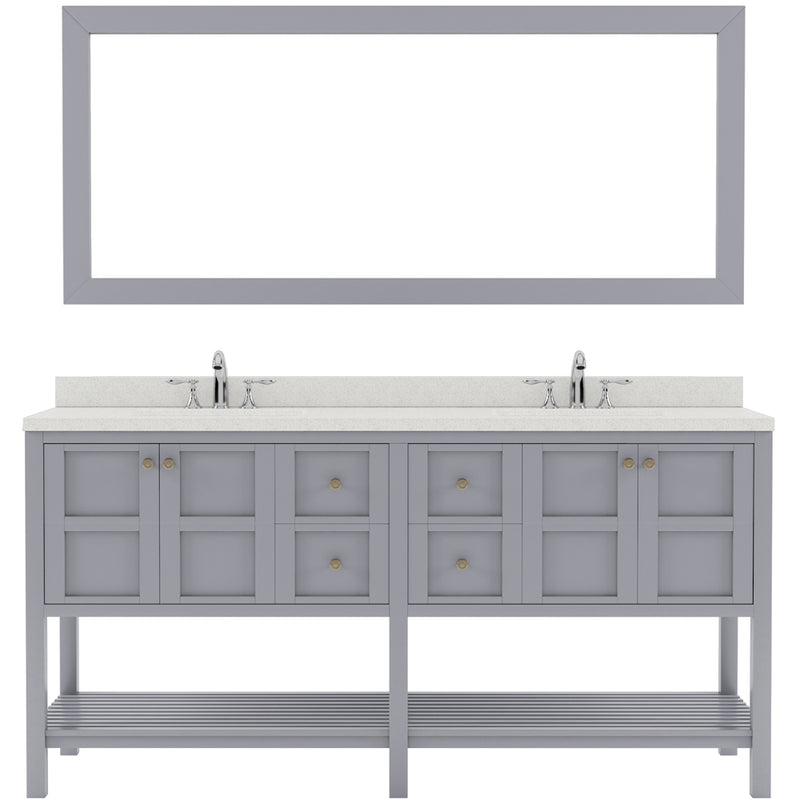 Modern Fittings Winterfell 72" Double Bath Vanity with Dazzle White Quartz Top and Square Sinks Nickel Faucets