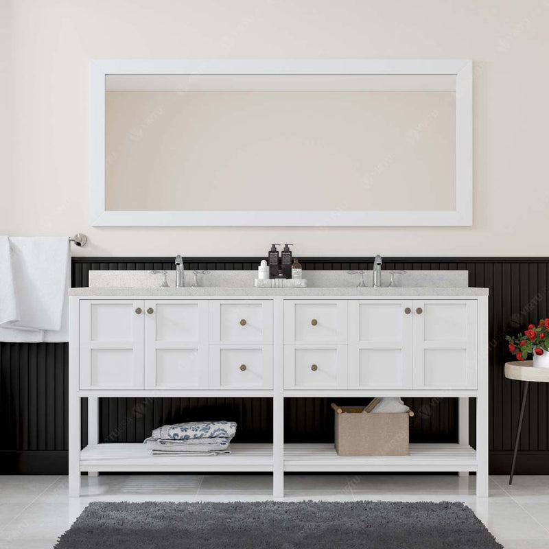 Modern Fittings Winterfell 72" Double Bath Vanity with Dazzle White Quartz Top and Square Sinks Nickel Faucets