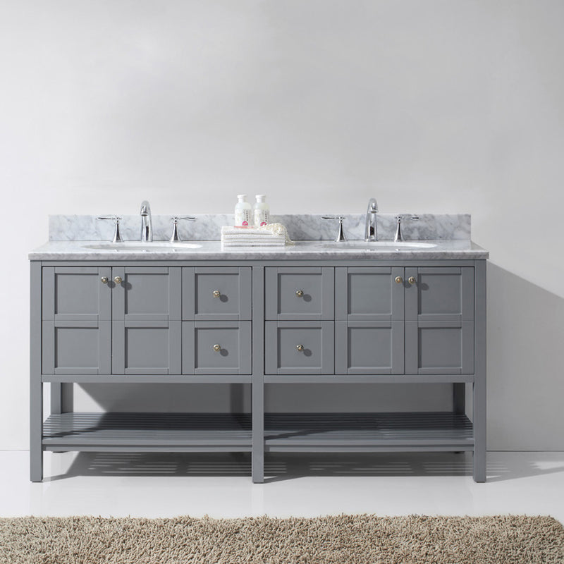 Modern Fittings Winterfell 72" Double Bath Vanity with White Marble Top and Round Sinks