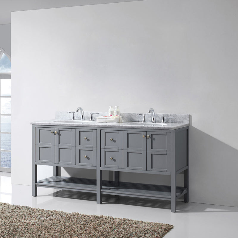 Modern Fittings Winterfell 72" Double Bath Vanity with White Marble Top and Round Sinks