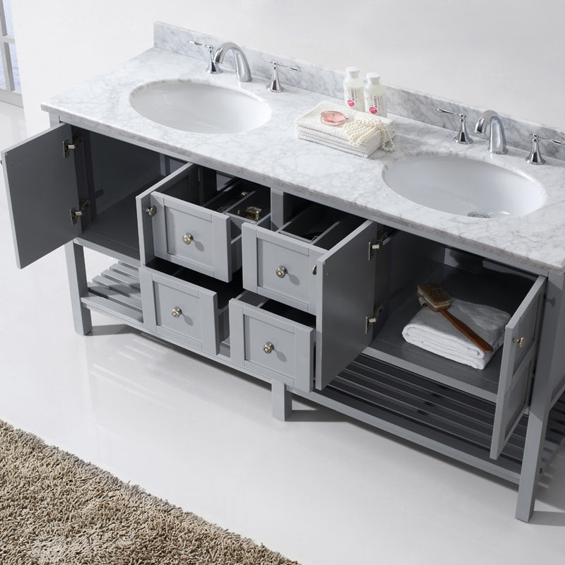 Modern Fittings Winterfell 72" Double Bath Vanity with White Marble Top and Round Sinks