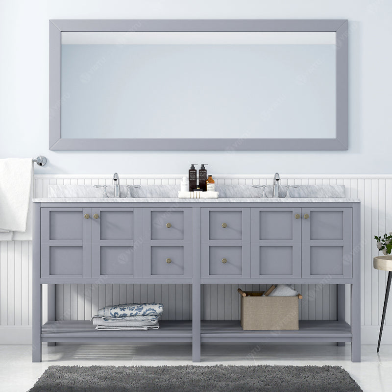 Modern Fittings Winterfell 72" Double Bath Vanity with White Marble Top and Round Sinks