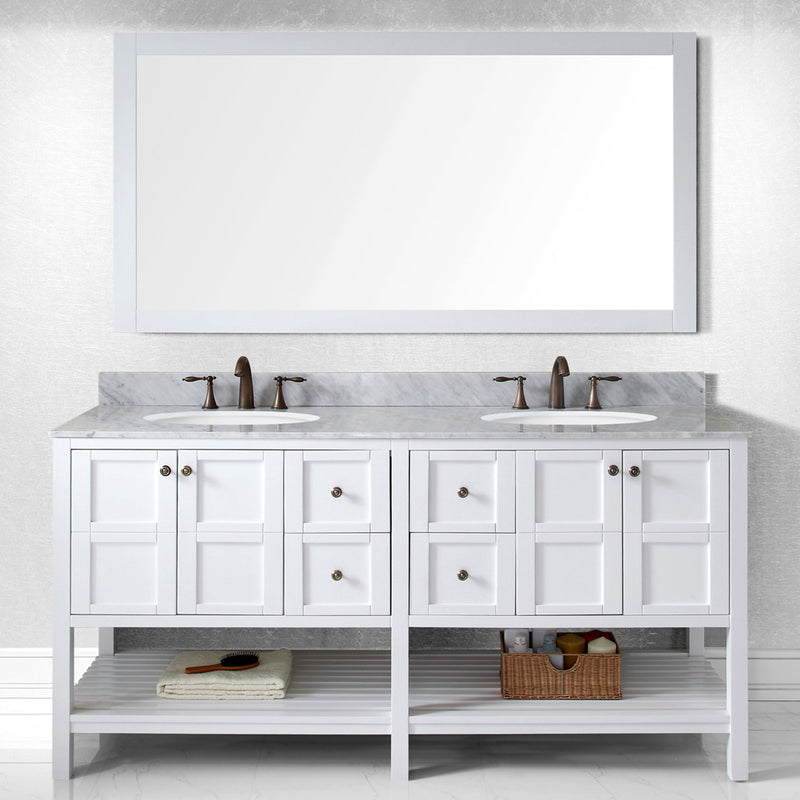 Modern Fittings Winterfell 72" Double Bath Vanity with White Marble Top and Round Sinks