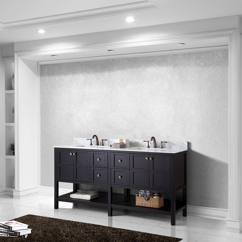 Modern Fittings Winterfell 72" Double Bath Vanity with White Marble Top and Square Sinks