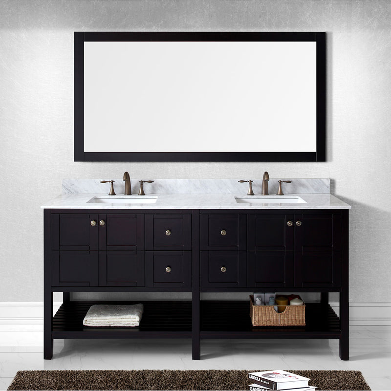 Modern Fittings Winterfell 72" Double Bath Vanity with White Marble Top and Square Sinks Nickel Faucets