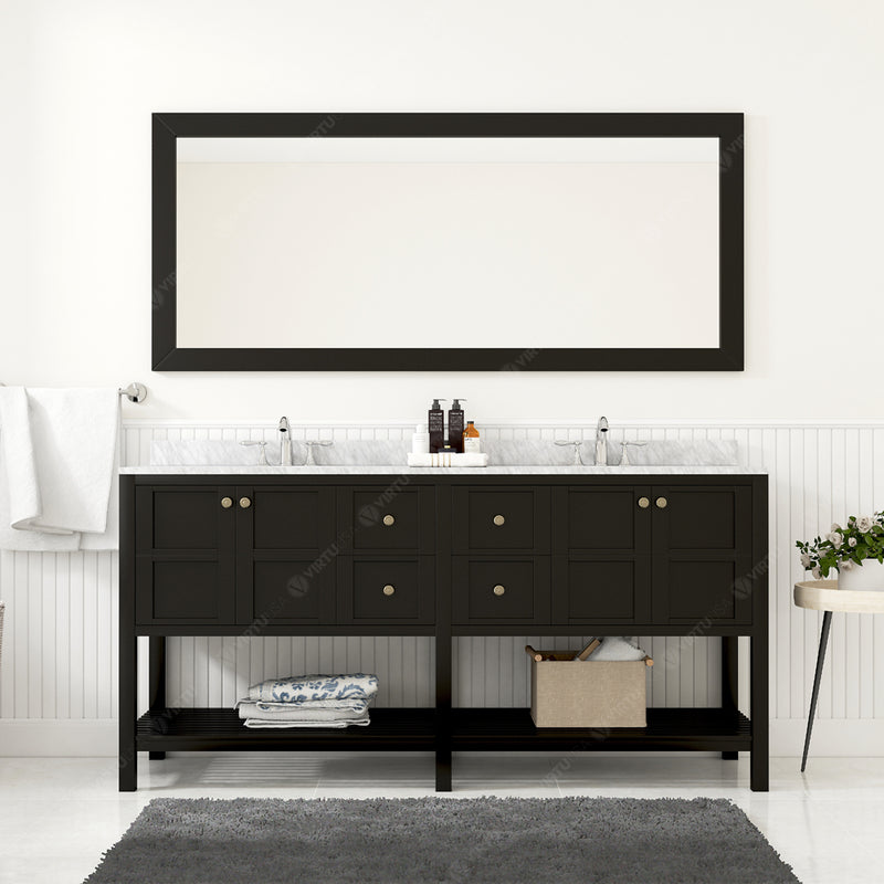 Modern Fittings Winterfell 72" Double Bath Vanity with White Marble Top and Square Sinks Nickel Faucets