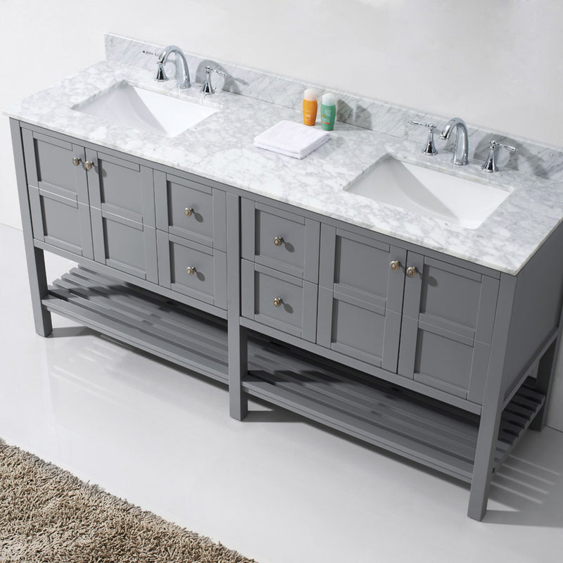 Modern Fittings Winterfell 72" Double Bath Vanity with White Marble Top and Square Sinks