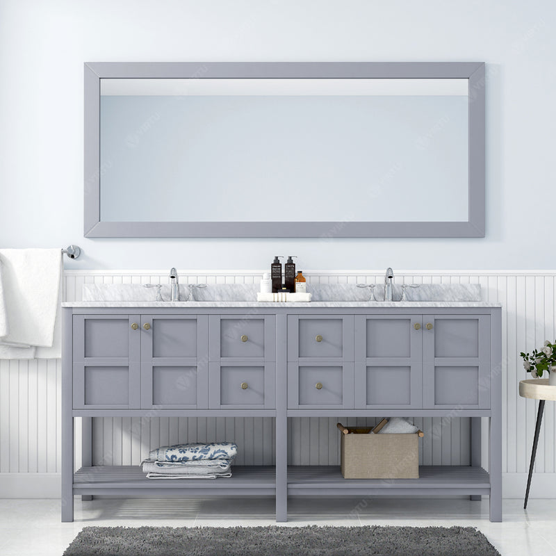 Modern Fittings Winterfell 72" Double Bath Vanity with White Marble Top and Square Sinks Nickel Faucets