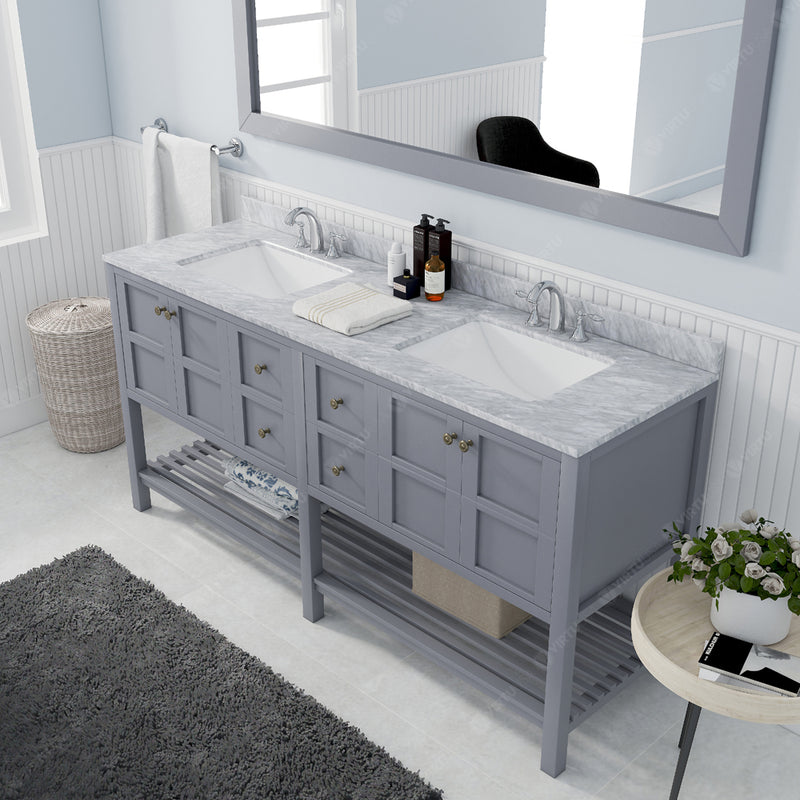 Modern Fittings Winterfell 72" Double Bath Vanity with White Marble Top and Square Sinks