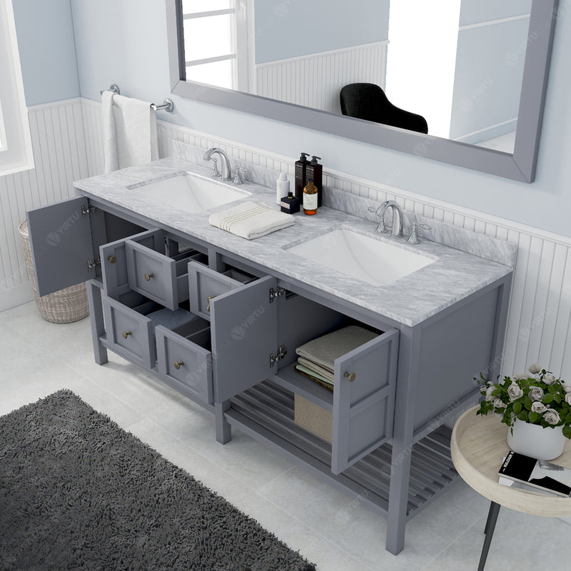 Modern Fittings Winterfell 72" Double Bath Vanity with White Marble Top and Square Sinks