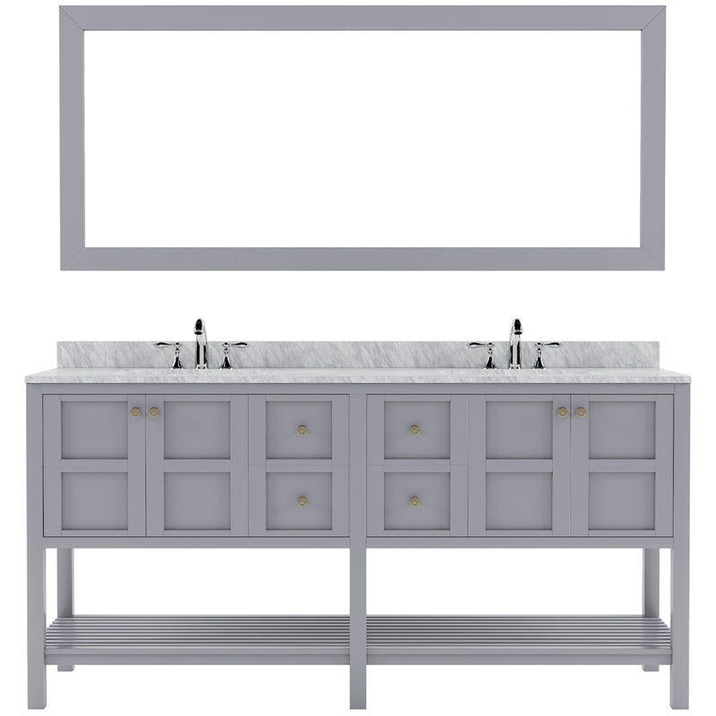 Modern Fittings Winterfell 72" Double Bath Vanity with White Marble Top and Square Sinks Nickel Faucets