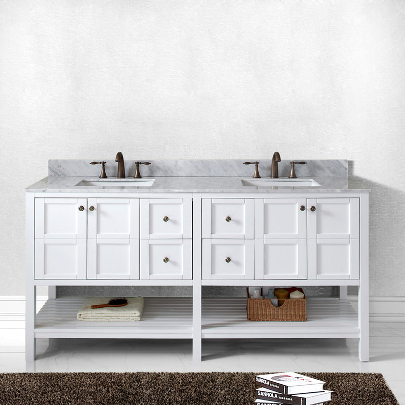 Modern Fittings Winterfell 72" Double Bath Vanity with White Marble Top and Square Sinks