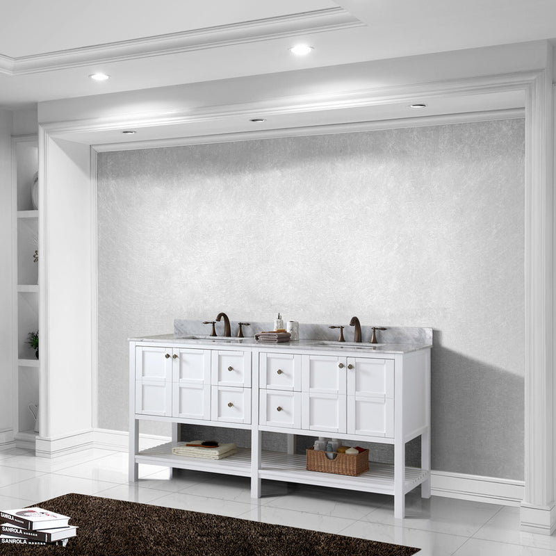 Modern Fittings Winterfell 72" Double Bath Vanity with White Marble Top and Square Sinks