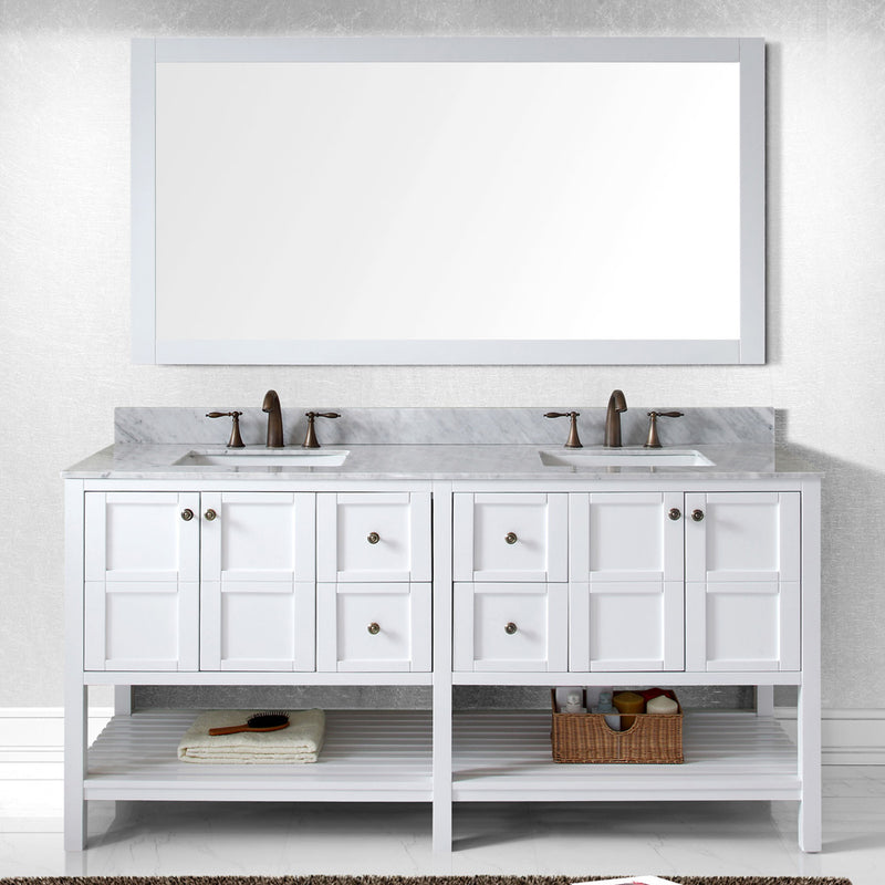 Modern Fittings Winterfell 72" Double Bath Vanity with White Marble Top and Square Sinks