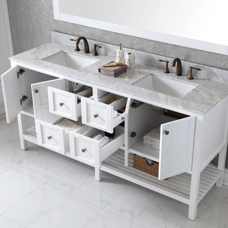 Modern Fittings Winterfell 72" Double Bath Vanity with White Marble Top and Square Sinks