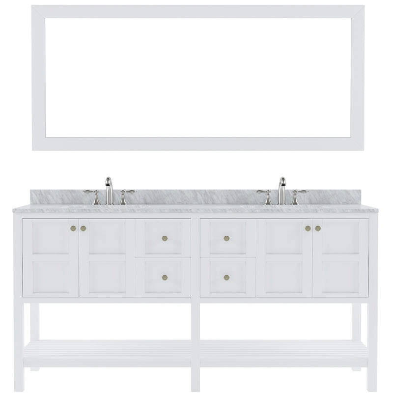 Modern Fittings Winterfell 72" Double Bath Vanity with White Marble Top and Square Sinks Nickel Faucets