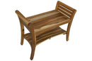 EcoDecors Symmetry 29" Teak Wood Shower Bench with Shelf and LiftAide Arms in EarthyTeak Finish ED932