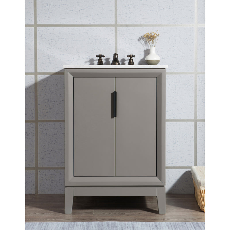 Water Creation Elizabeth 24" Single Sink Carrara White Marble Vanity In Cashmere Gray with Matching Mirror and F2-0009-03-BX Lavatory Faucet EL24CW03CG-R21BX0903