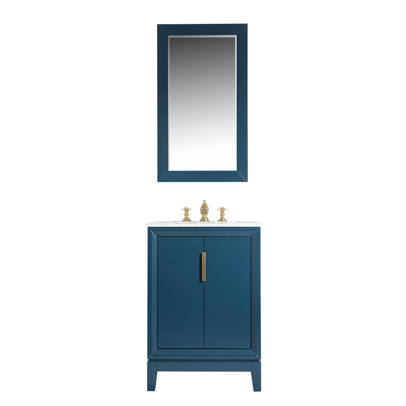 Water Creation Elizabeth 24" Single Sink Carrara White Marble Vanity In Monarch Blue with Matching Mirror and F2-0013-06-FX Lavatory Faucet EL24CW06MB-R21FX1306