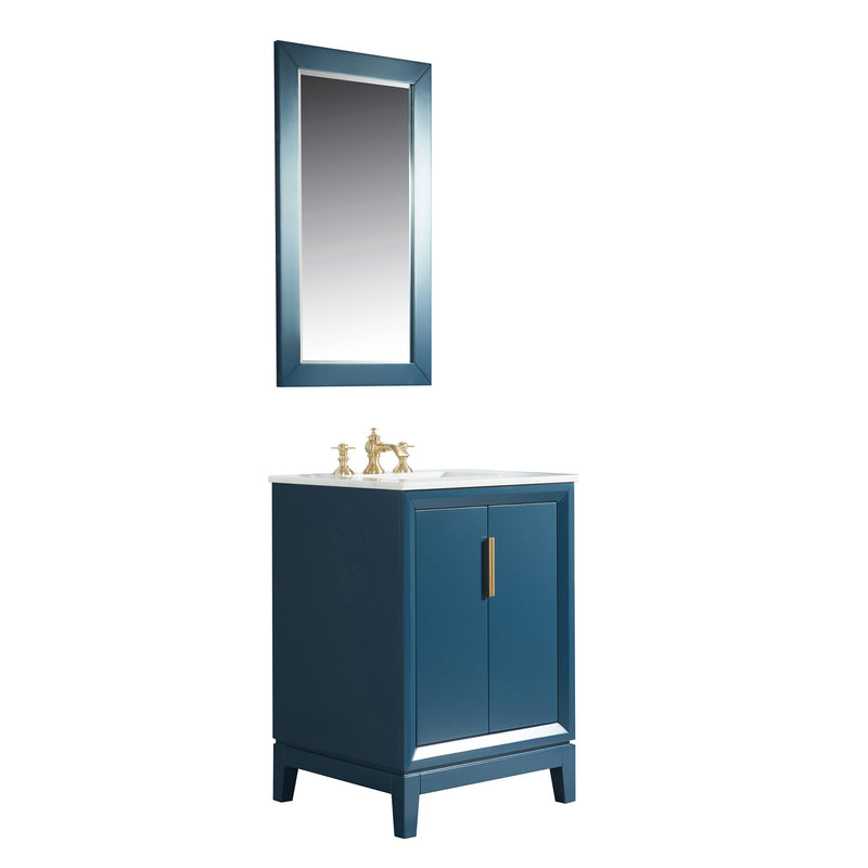 Water Creation Elizabeth 24" Single Sink Carrara White Marble Vanity In Monarch Blue with F2-0013-06-FX Lavatory Faucet EL24CW06MB-000FX1306