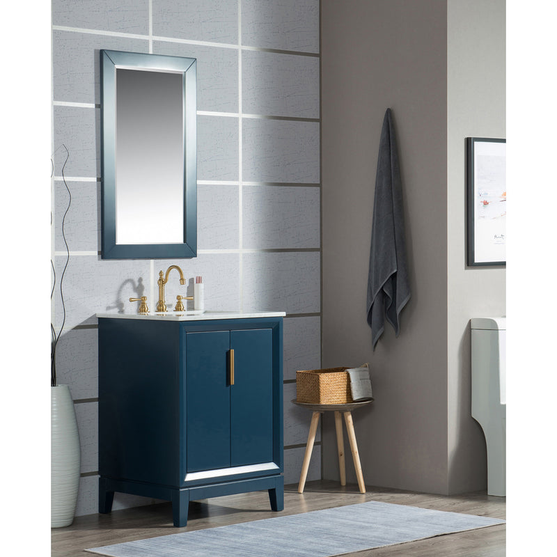 Water Creation Elizabeth 24" Single Sink Carrara White Marble Vanity In Monarch Blue with Matching Mirror and F2-0012-06-TL Lavatory Faucet EL24CW06MB-R21TL1206